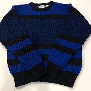 Vintage Pullover Sweater,80-90s,Striped, Black and Blue,Mens Medium Crewneck